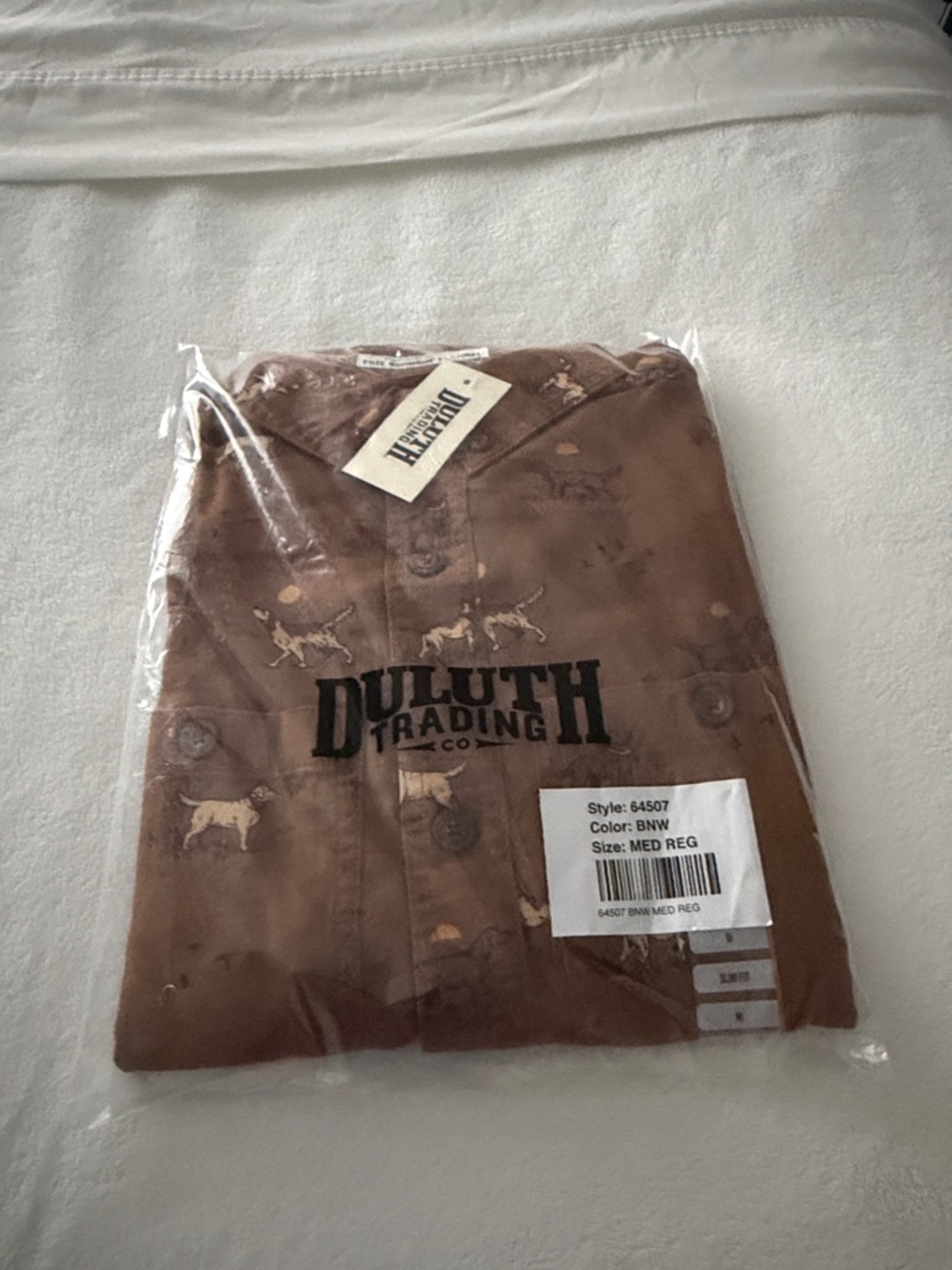 Duluth Trading Co Brown Button-Up Shirt with Dog Print